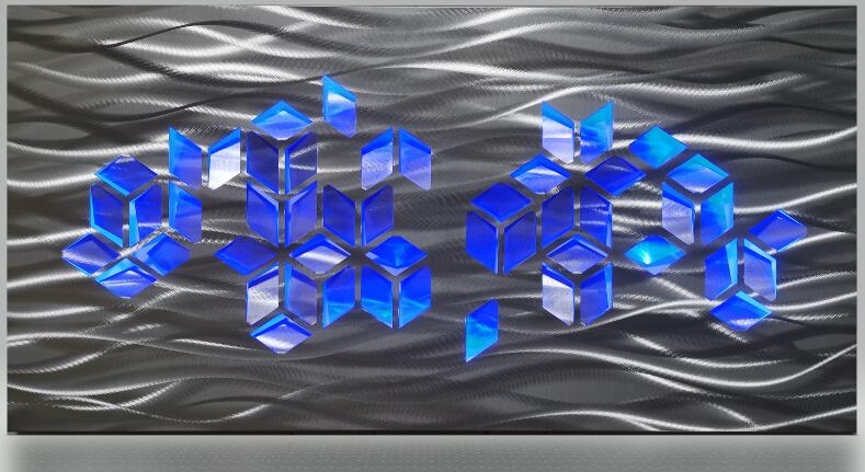 Lukisan dinding abstrak LOGAM bentuk 3d - diterajui cahaya