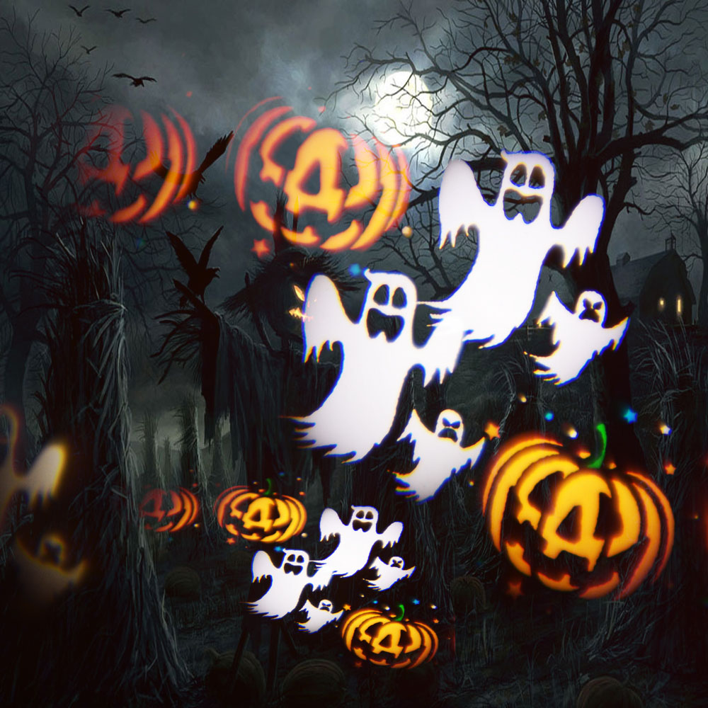 Halloween membawa projektor rumah hantu dan unjuran labu
