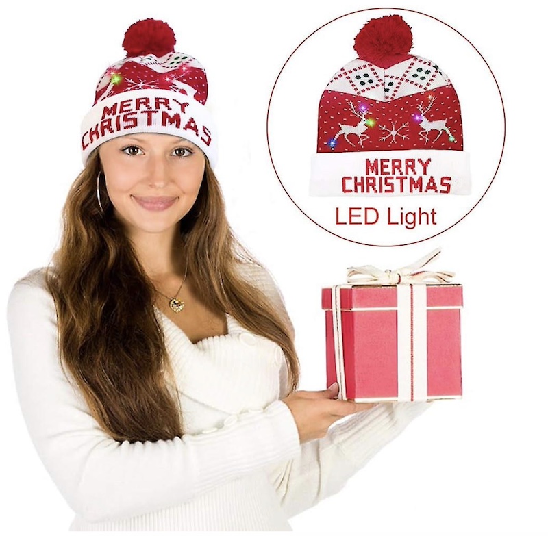 Topi musim sejuk dengan bawal Krismas bercahaya dengan mentol LED - SELAMAT KRISMAS