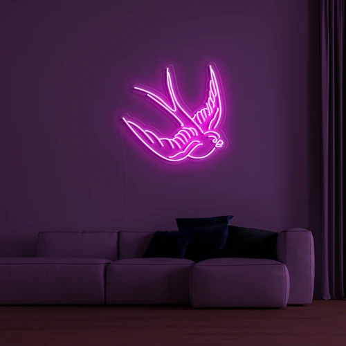 Logo neon LED 3D di dinding - burung merpati