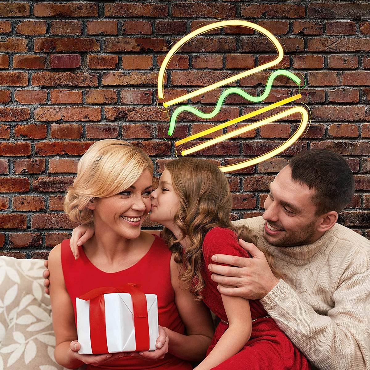 hamburger membawa logo neon bercahaya