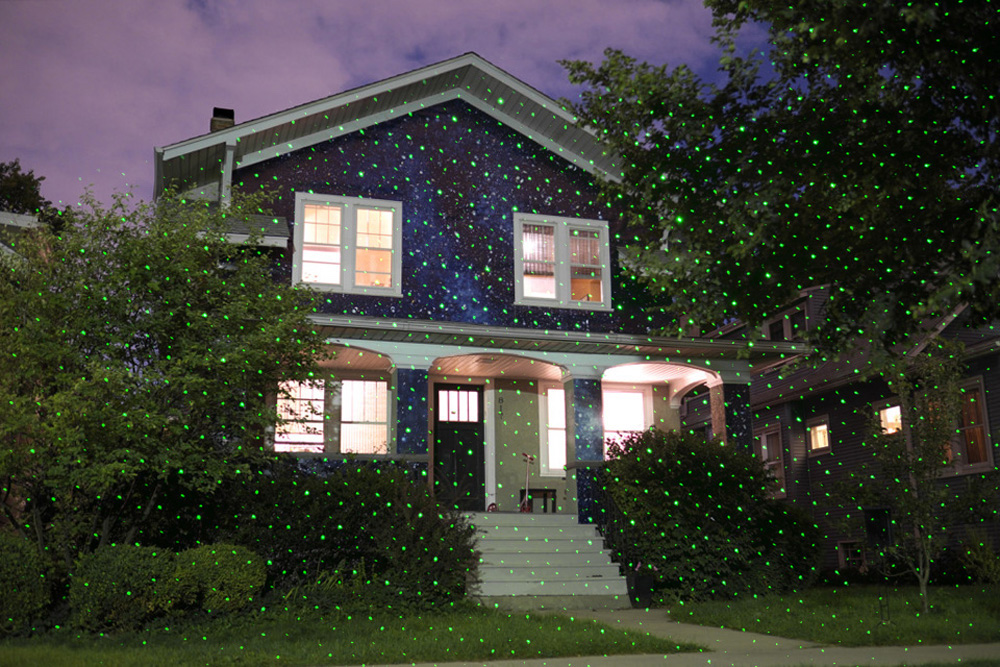 Projektor laser hiasan LED berwarna fasad rumah hijau merah