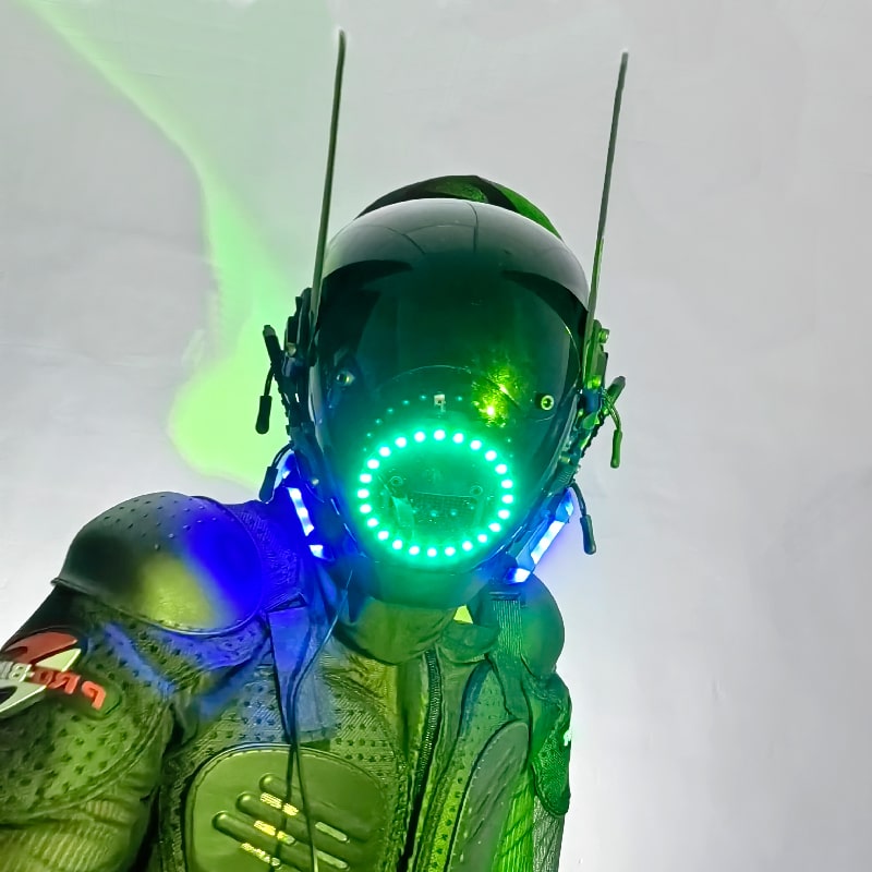 Topi keledar kepala topeng Cyberpunk LED bercahaya