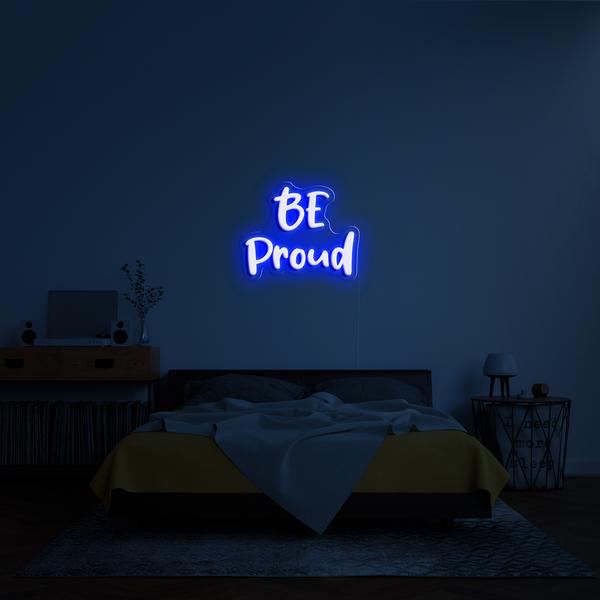 Papan tanda 3D neon LED terang pada dinding - BE pround, dengan dimensi 100 cm