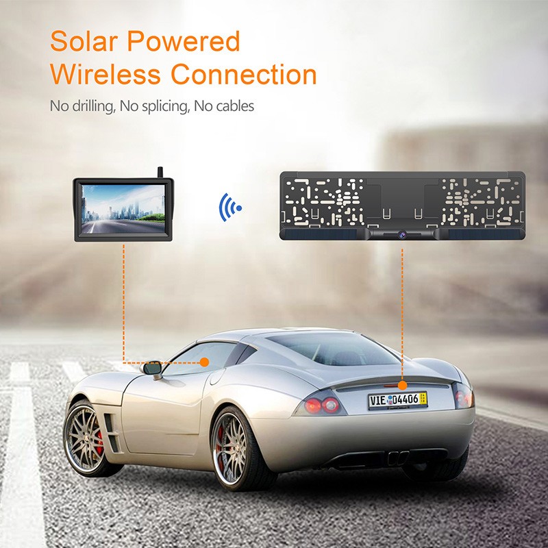 kamera kereta solar dan monitor HD dalam plat lesen