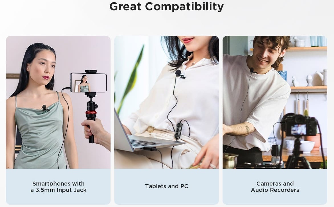 mikrofon lapel profesional untuk kamera, telefon bimbit, tablet, PC