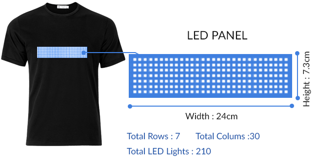 t-shirt led dengan teks bluetooth yang dapat diprogramkan