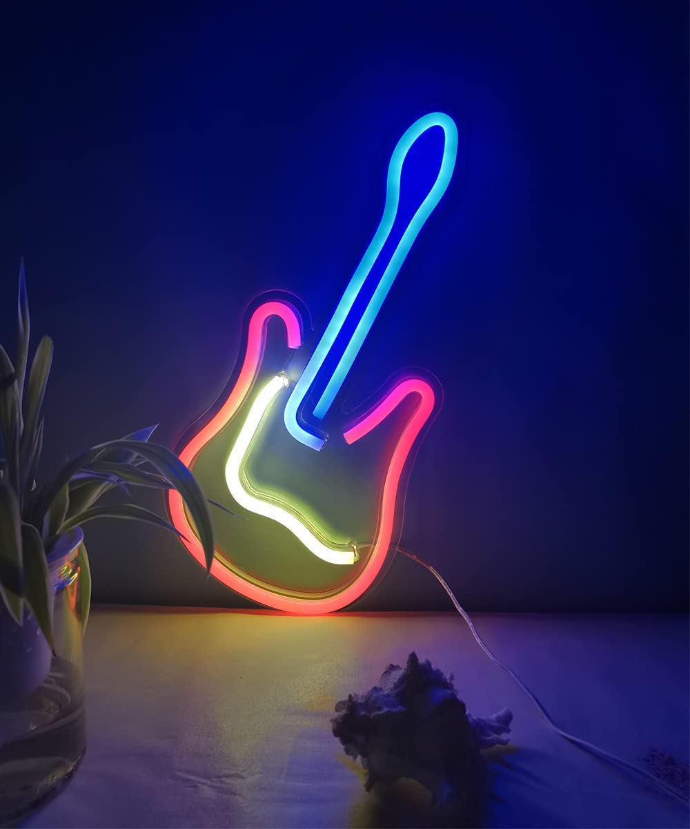 gitar bercahaya di dinding - dipimpin neon