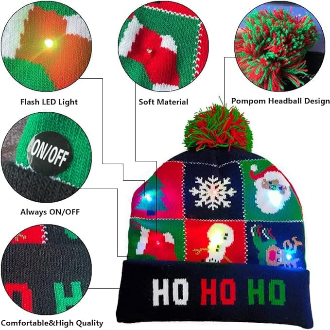 topi musim sejuk untuk musim sejuk dengan pompom dan LED bercahaya
