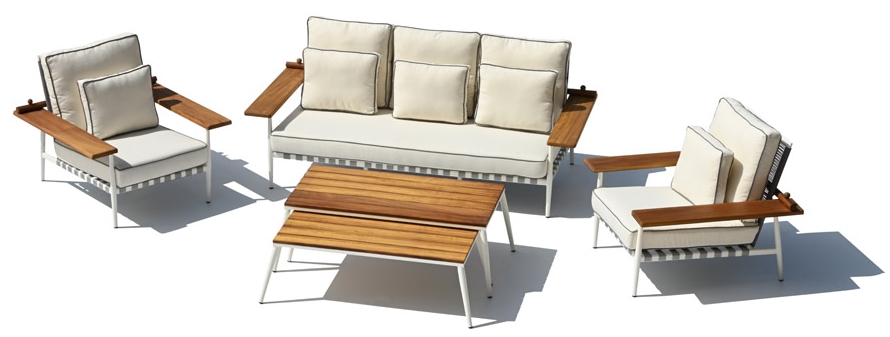 Reka bentuk eksklusif tempat duduk taman luaran dengan kayu aluminium dengan meja besar