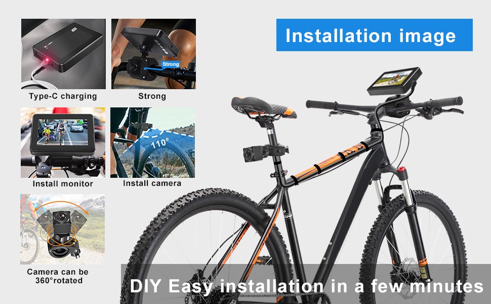 kamera basikal belakang dengan set monitor kit untuk basikal