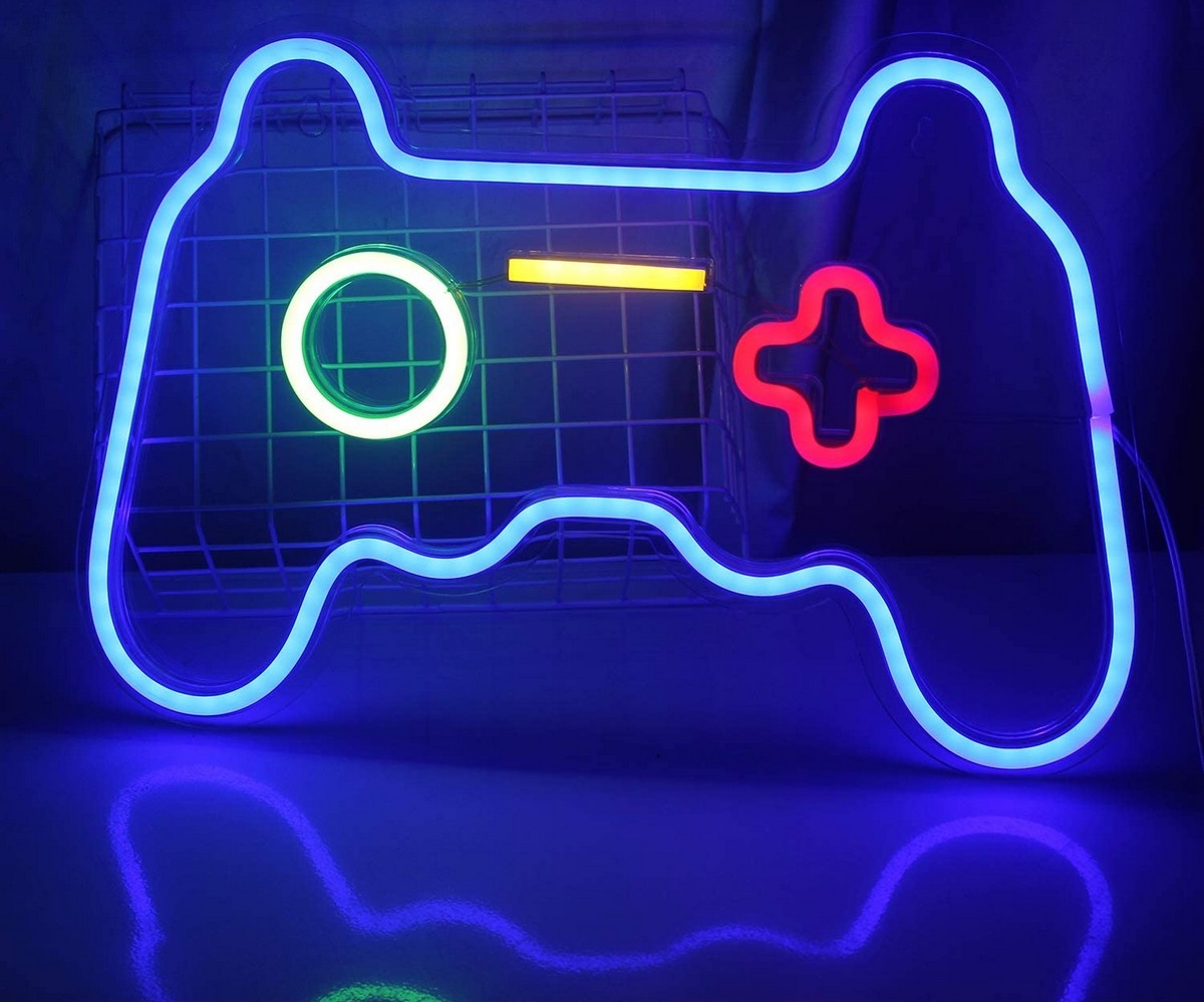 logo diketuai neon pada lampu dinding - pad permainan
