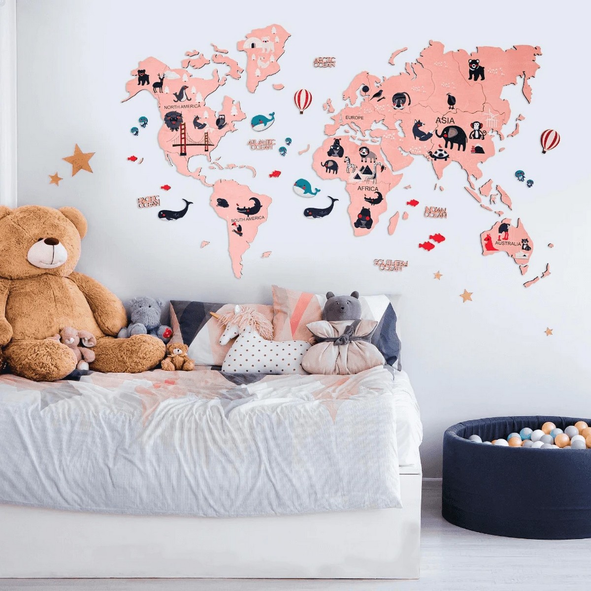 peta dunia untuk kanak-kanak - merah jambu