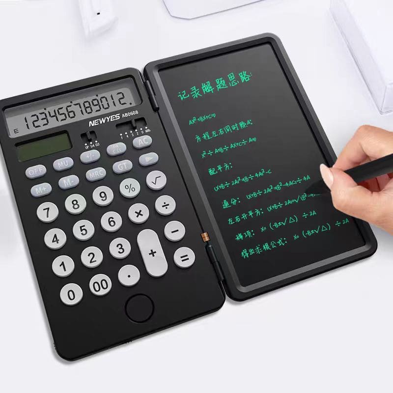 Kalkulator dengan panel LCD sebagai buku nota pad nota