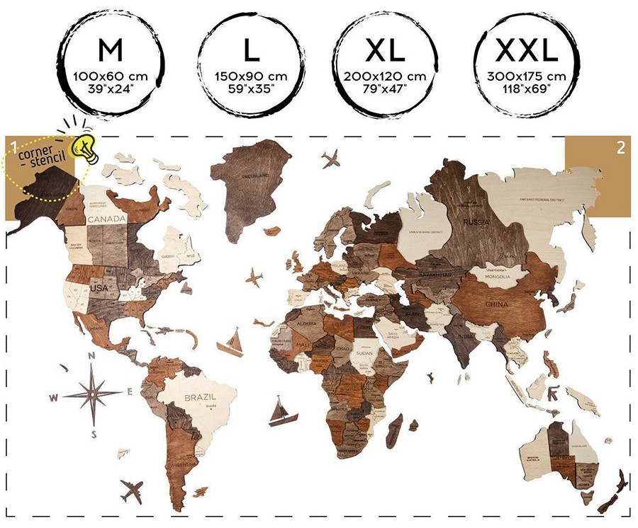 Peta dinding dunia 3d saiz XL
