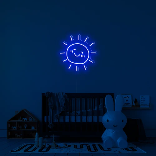 Logo neon bercahaya LED di dinding - cerah