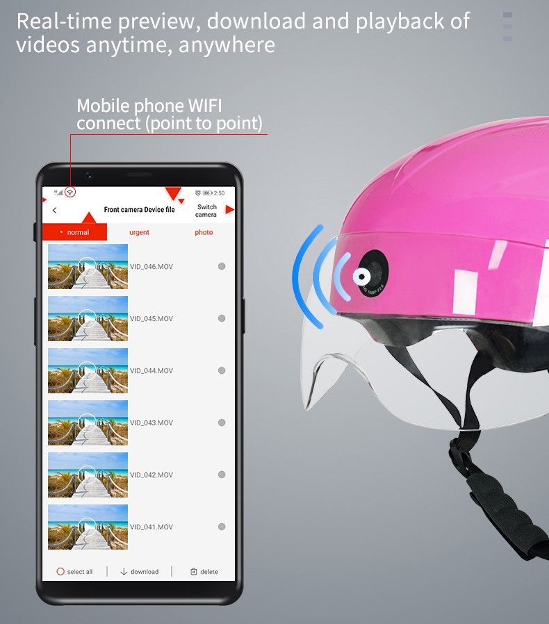 sambungan wifi kamera topi keledar motosikal melalui telefon pintar aplikasi