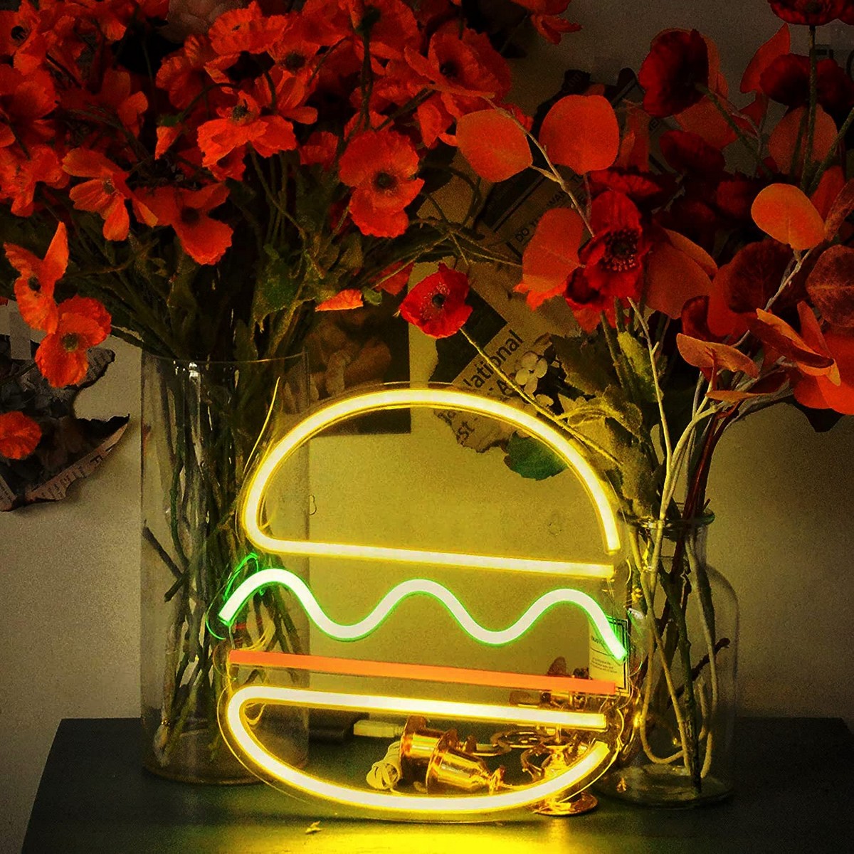 logo cahaya neon restoran dipimpin papan - burger hamburger