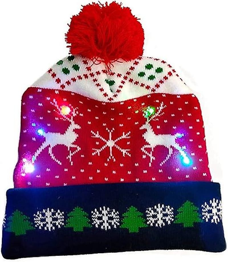 Topi musim sejuk dengan bawal, diterangi Krismas dengan mentol LED - CHRISTMAS DEER